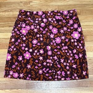 Princess Highway Floral Pink and Brown Corduroy Skirt